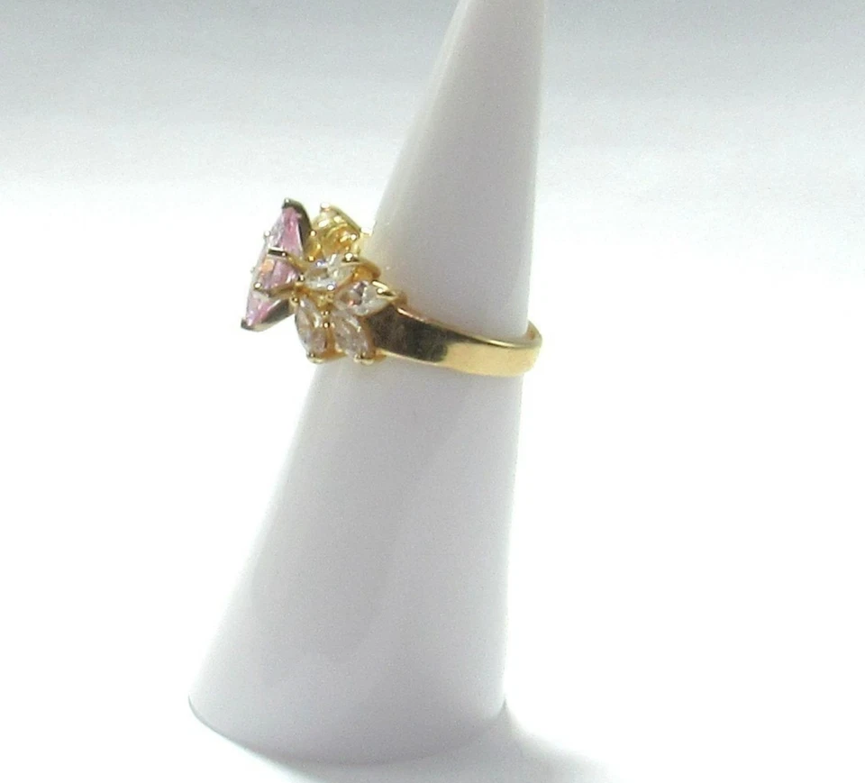 戒指 14K 黄金 粉色/白色 方晶锆石 Marquise 尺寸 4--3.73 克 二手 — 第 4/4 张图片