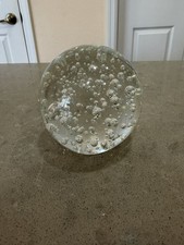 Vintage Paperweight Clear Art Glass Ball Sphere Orb Controlled Bubbles  3.5"