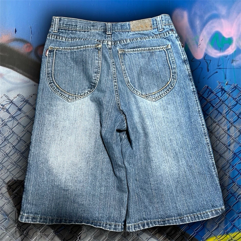 Pantalones Cortos De Colección Y2K Denim Hombres 34 Sueltos Pierna Ancha Bordados Vocales Patinador  Foto 2 de 3