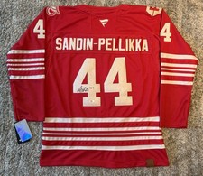 Axel Sandin-Pellikka Signed 2025-26 Detroit Red Wings Centennial Jersey PSA COA