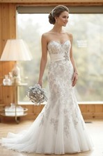 Mori Lee 1903 Wedding Dress Veil Bundle Preowned Beaded Lace Mermaid Size 0/2 XS