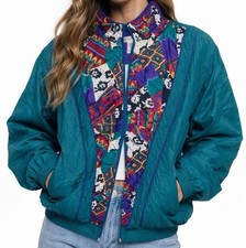 Vintage 90s Colorblock Windbreaker Jacket XL Teal Purple Abstract Nylon Retro