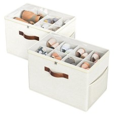 2 Pack Shoe Organizer for Closet, Clear Foldable Shoe Storage Containers Adju...