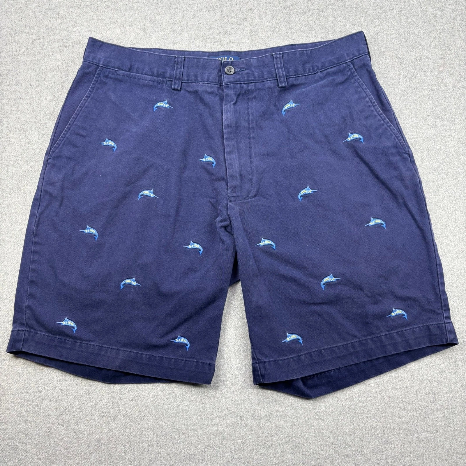 Polo Ralph Lauren Shorts Mens 35 Blue Marlin All Over Embroidered Chino Preppy