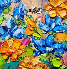 Dandelion Original Art Cornflowers Impasto Oil Painting Small Artwork