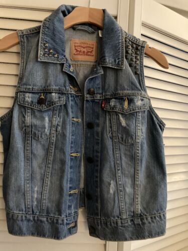 Vtg 80s 90s Levi's Denim Black Vest Womens 18 Faded Biker Vtg 80s 90s Levi's Denim Black Vest Womens 18 Faded Biker