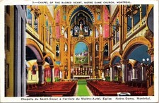 Chapel Sacred Heart Notre Dame Church Montreal Canada WB Postcard UNP VTG Unused