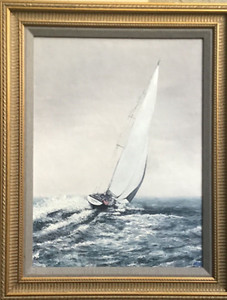 Original Oil on Board, Framed, Signed,  An American Sloop in sea spray.