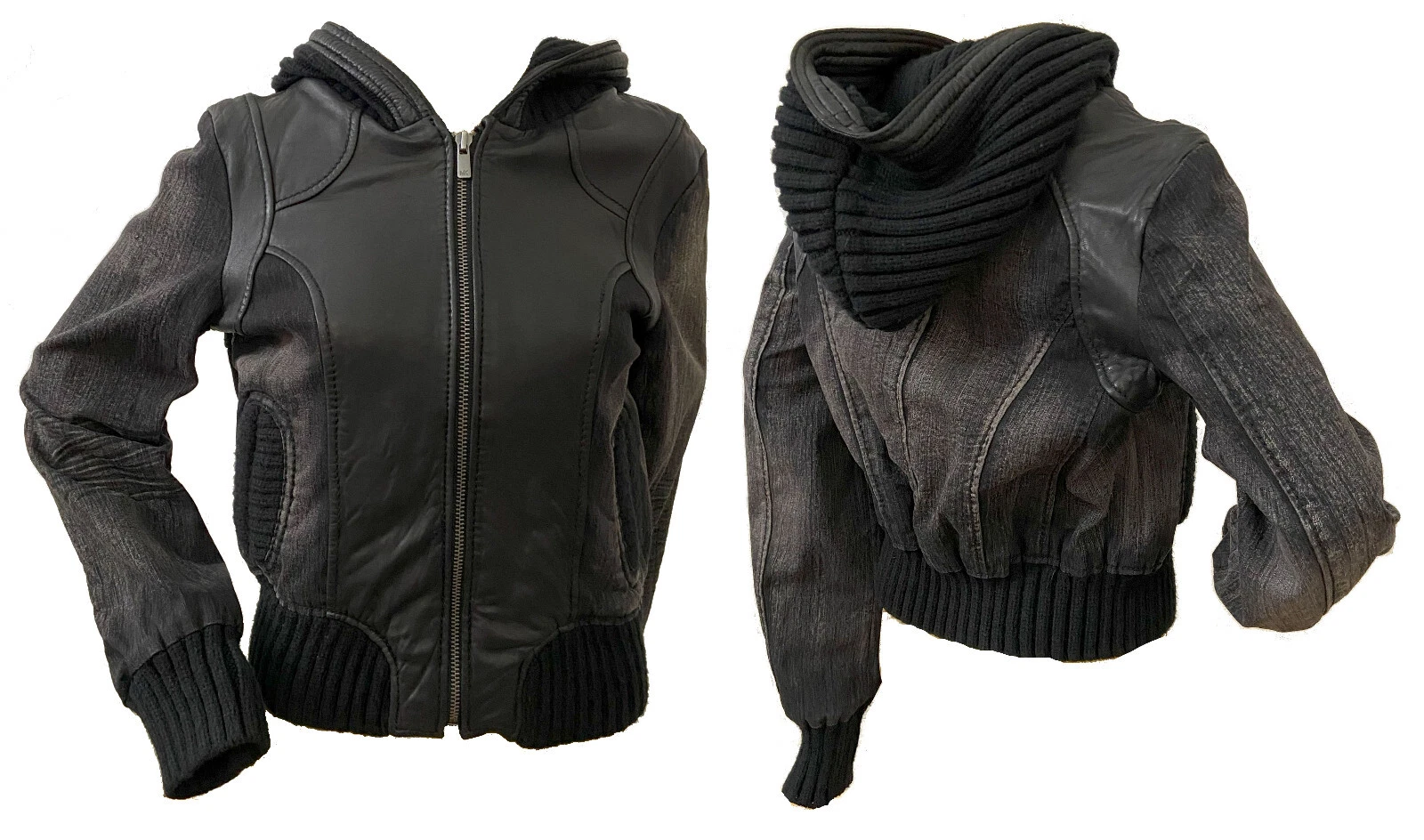 Cappotto giacca denim Michael Kors L G (busto: ~ 39") cappuccio in vera pelle nuovo con etichette