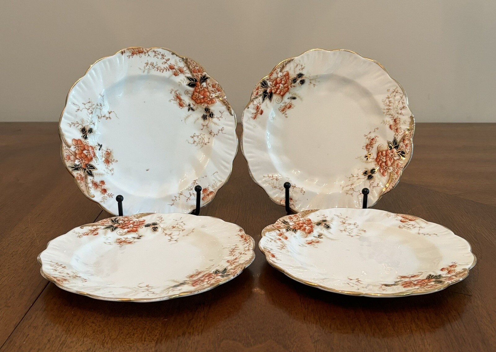 Antique Redfern & Drakeford Plates Handpainted Floral Gold Gilt England Set of 4