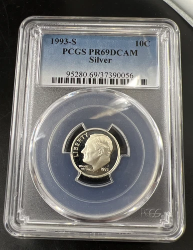 1993 S 10c Roosevelt 90% Silver Dime Coin PCGS PR69 DCAM Proof