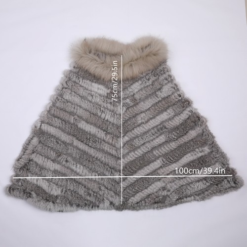 Women's Pullover Poncho Real Rabbit Fur Knitted Cape Shawl Raccoon Fur Collar - Picture 38 of 54