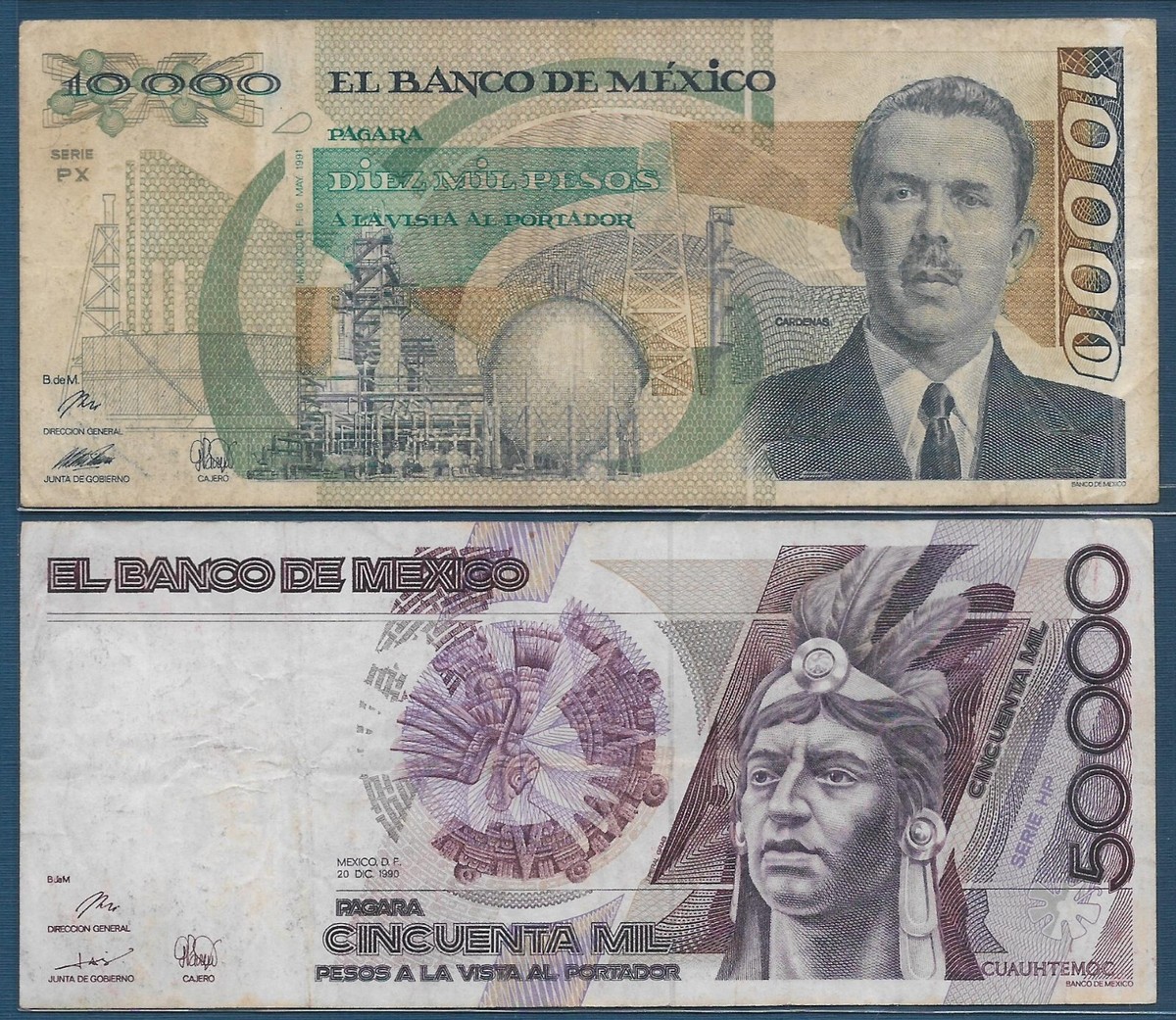 Mexico 10000 50000 Pesos Lot, 1991 1990, P 90d 93b, See Description | eBay