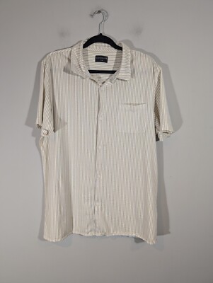 Goodlife Mens White Tan Stripe Short Sleeve Button Up Shirt XL Preppy Normcore