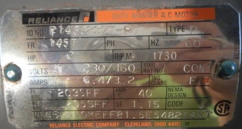 RELIANCE MOTORE AC P14G3237T-PG 3PH 2HP 1730RPM 230/460V - Foto 6 di 6
