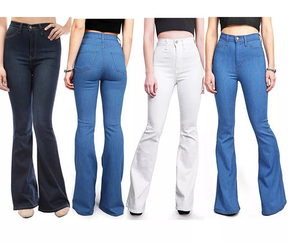 Womens High Waist Flare Bell Bottom Denim Pants Bootcut Jeans