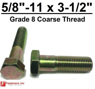 5/8-11 x 3-1/2'' Hex Bolt Yellow Zinc Plated Grade 8 Cap Screw Coarse Thread