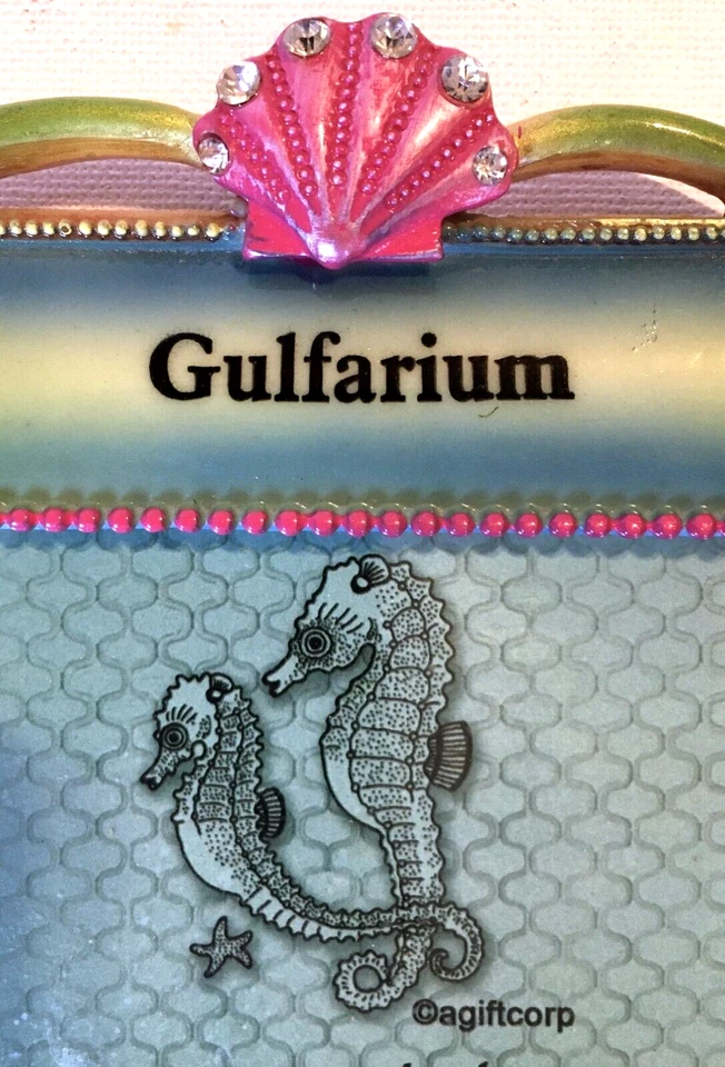 Marco de fotos delfines océano Gulfarium 4x6" peces conchas marinas cristales 3D ¡DEFECTO! Foto 3 de 4