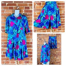 Vintage 80s Bobbie Brooks Tropical Hawaiian Floral Rayon Shirt Shorts Set S/M