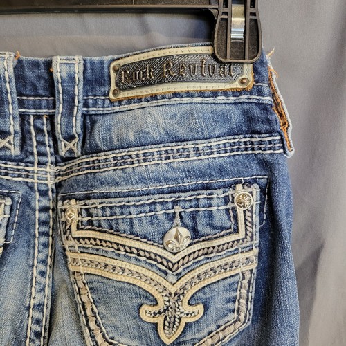 Rock Revival Kira Jeans Mid-Rise Skinny Size 26 Medium Wash Distressed - Picture 11 of 15