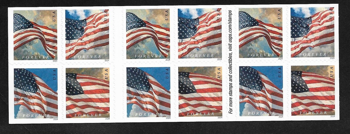 5875-5878 US Flag P1111 (forever) 2024 Issue-MNH Booklet Pane of