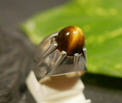 Großer 925 Silber Ring Tigerauge Kegel Cabochon Bengt Hallberg Schweden 1963