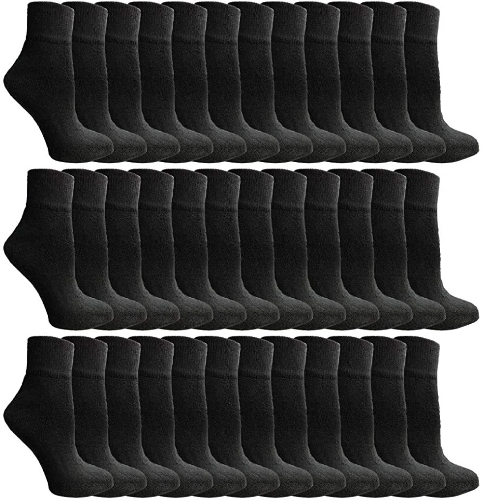 36 PK of Mens Premium Cotton Quarter Ankle Sport Socks Size 10-13 Solid Black