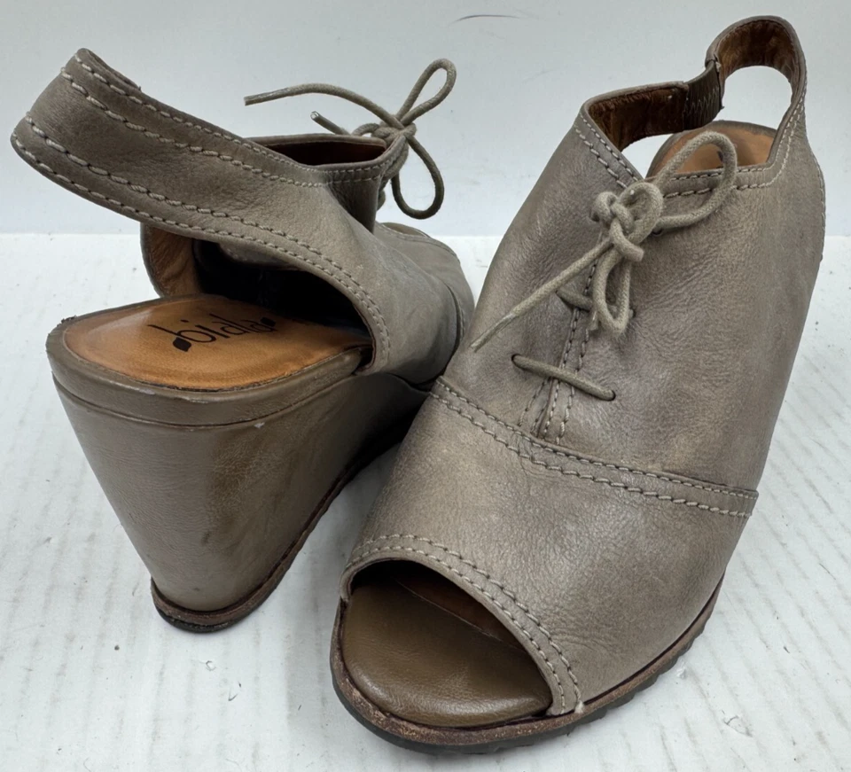 Biala Bayley Women's Shoes 10 Brown Leather Lace Up Peep Toe Wedge Heel Sandals - Image 3 of 4