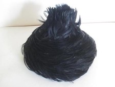 Vintage 1950's 60's Black feather Hat Fascinator Felt Interior Irridescent M