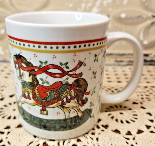 Vintage WIindsor Collection Christmas Carousel Horse Coffee Tea Mug - Afbeelding 1 van 8