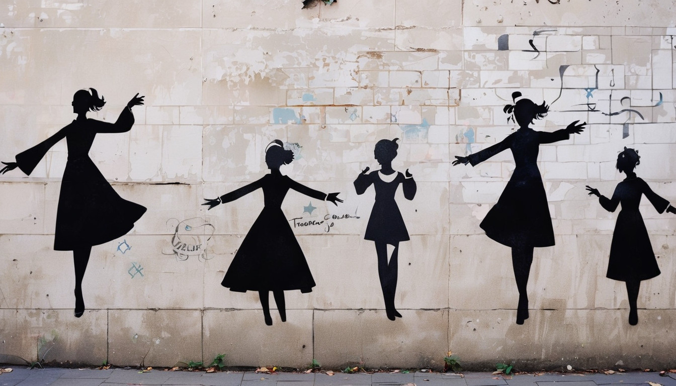 Street Art Fotografie Stencil Ballett by Jo Paffy 120x70 Leinwand Bilder Pop Art