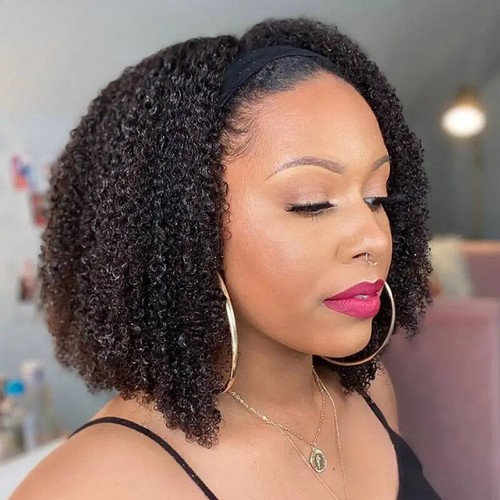 Kinky Curly Human Hair Headband Wig for Black Women 180% Density Brazilian Remy - 第 1/14 張圖片