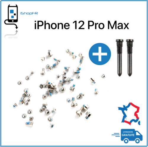 Full set vis complet iPhone 12 Pro Max 6,7' avec vis du bas Noir Blanc ou Or - Photo 1/6