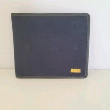 MCM Vintage Men's Wallet Card Case Leather Designer Bifold Signature Navy Blue 