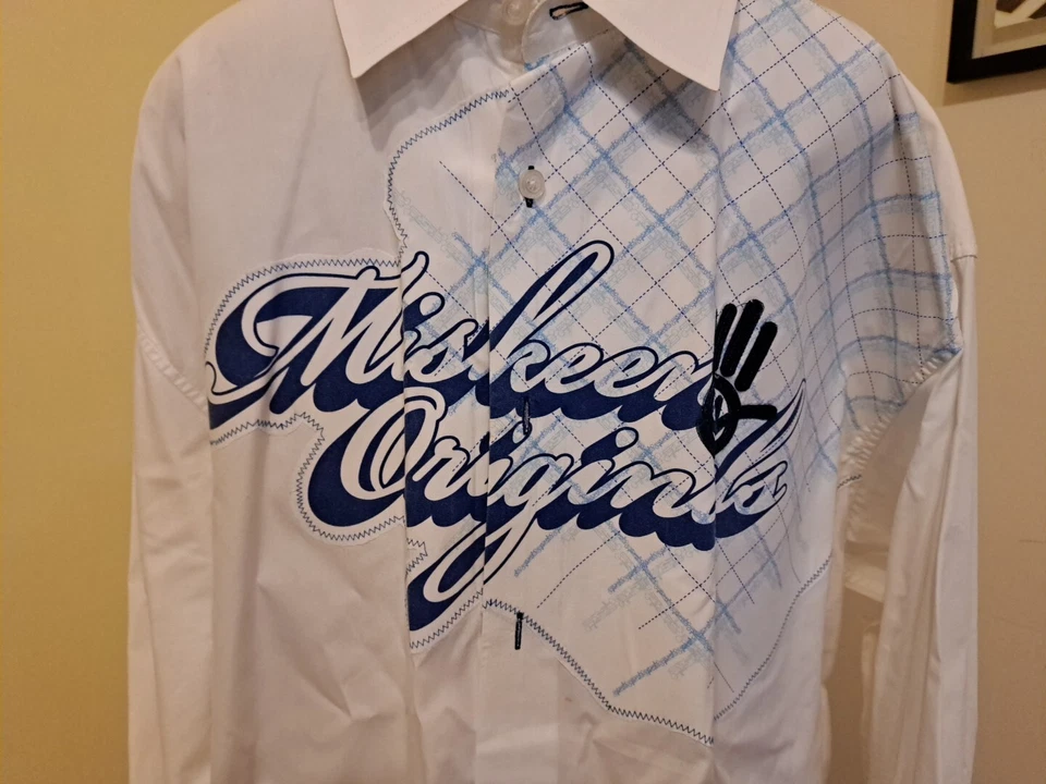 MISKEEN ORIGINALS ВИНТАЖНЫЙ ДЛИННЫМ РУКАВОМ НА ПУГОВИЦАХ БЕЛАЯ/СИНЯЯ РУБАШКА РАЗМЕР XL - Изображение 3 из 4