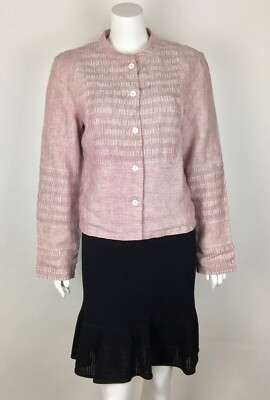 POETRY Women s Linen Striped Jacket US 6 Fully Lined Button Up Purple 
