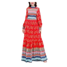 Thai Maxi Dress Bohemian Boho LongSleeves Freesize Women Orange Mambert Vintage
