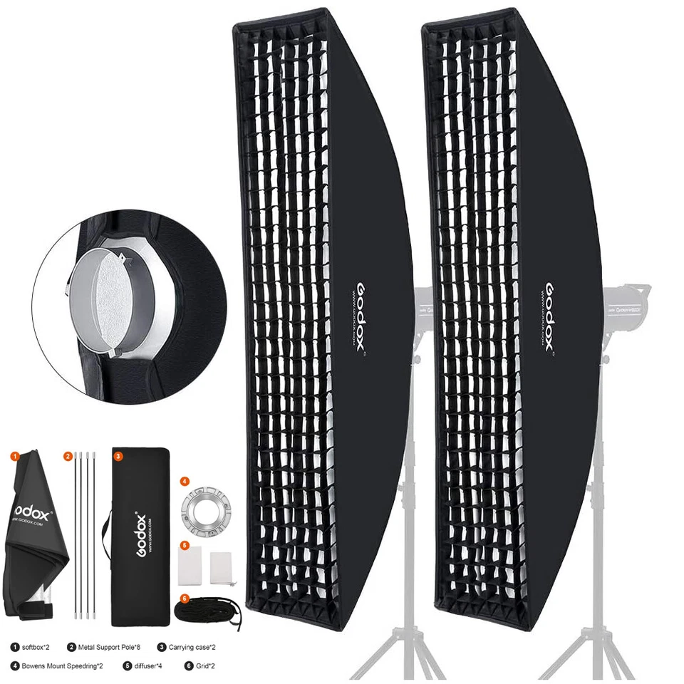 US 2x Godox 35x160cm Honeycomb Grid Softbox Bowens Mount Softbox fr Studio Flash - Image 4 of 4