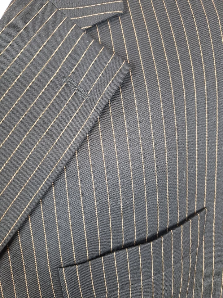 Jack Victor 2 Piece Suit Mens 44L 38L Black Brown Stripe 3 Button Wool DV - Image 3 of 4