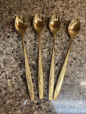 Oneida Northland Gold Stainless 4 Iced Tea Spoons OHS125 Vintage
