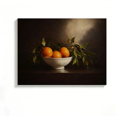 Orange Still Life Canvas Painting 2D Flat Frameless Wall Art Home Office Decor
