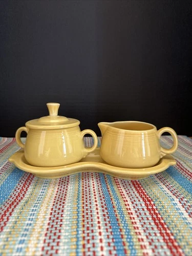 Fiesta Fiestaware Sunflower Yellow Cream and Sugar Set with Tray USA