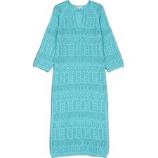 Elan Crochet Kaftan Dress Womens M Blue Boho Coastal Beach Swim Coverup $110 NWT