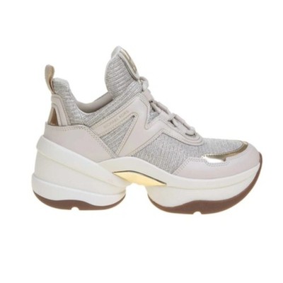 Michael Kors Olympia Trainer Sneakers In Pale Gold Platform Size 9.5