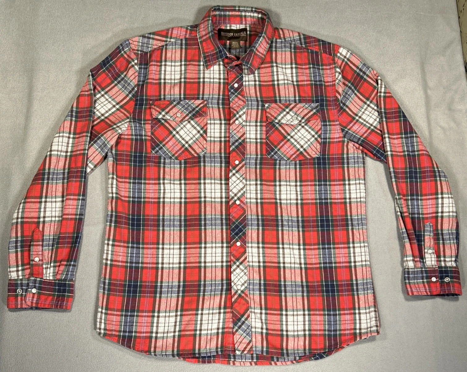 Outdoor Casuals Flannel Shirt Mens XXL Red Plaid Pearl Snap Western Workwear