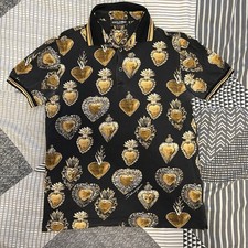 Dolce & Gabbana Mens Collared Polo Top Size 46 Black Short Sleeve Sacred Heart