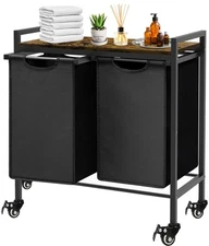 AnBaiMei Double Laundry Hamper with Wheels & 2 Pull Out Section Removable Bags,