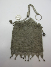 Heavy 121 Grams Antique Victorian 72 Silver Chain Mail Mesh Drawstring Purse