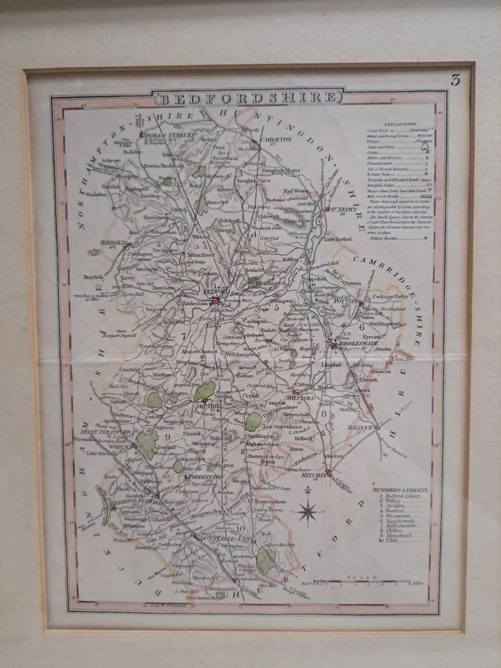 Mapa vintage de Bedfordshire Inglaterra enmarcado Foto 2 de 4