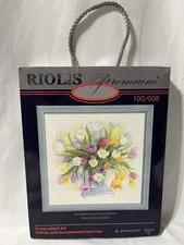 Riolis Premium Cross Stitch Kit 100/008 WATERCOLOR PASTEL TULIPS Zweigart Anchor